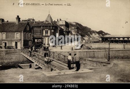 LE PONT TOURNANT DE PORT-EN-BESSIN 14-CALVADOS Regione: Normandia (ex basse-Normandie) inizio del 20 ° secolo cartolina d'epoca Foto Stock