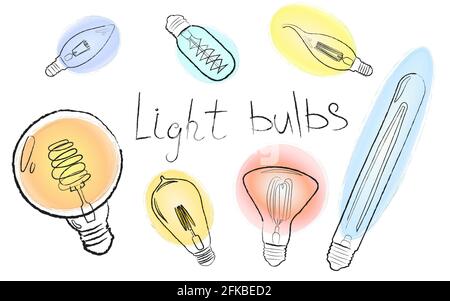 Serie vettoriale di lampadine decorative con luce di colore diverso Illustrazione Vettoriale