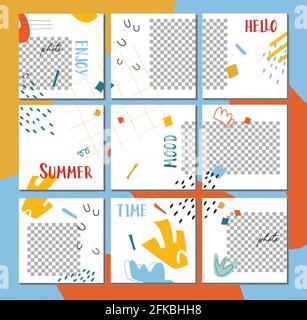 Collage modificabile di grandi dimensioni per i modelli di post sui social media. Per account personali e aziendali. Sfondo bianco con elementi geometrici astratti, colorato Illustrazione Vettoriale