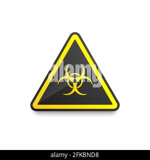 Il simbolo di rischio biologico triangolare è di colore nero e giallo è isolato su uno sfondo bianco. L'illustrazione vettoriale piatta, EPS 10. Illustrazione Vettoriale