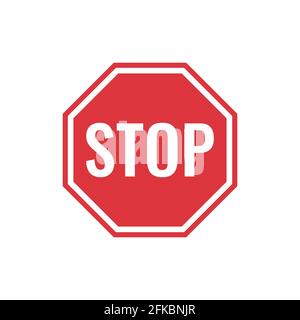 Il segnale di stop ha un colore rosso e una parola di stop. Il segno è isolato su uno sfondo bianco. Illustrazione vettoriale eps 10. Illustrazione Vettoriale