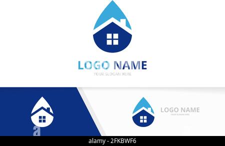 Combinazione di logo Vector Water e Home. Esclusivo modello di progettazione di logotipo di casa e caduta di olio. Illustrazione Vettoriale