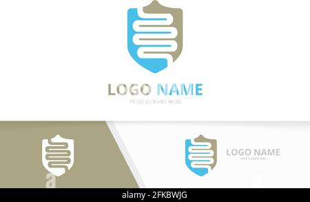 Combinazione di due punti vettoriali e logo di schermatura. Esclusivo modello di logotipo della guardia di digestione. Illustrazione Vettoriale