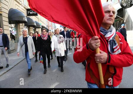 Manifestazione del primo maggio a Linköping, Svezia. Foto Stock