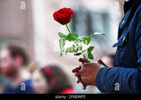 Manifestazione del primo maggio a Linköping, Svezia. Foto Stock