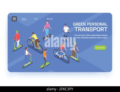 Banner isometrico con persone che utilizzano il trasporto personale ecologico 3d illustrazione vettoriale Illustrazione Vettoriale