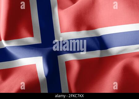 Bandiera di illustrazione 3D della Norvegia. Ondulazione sullo sfondo tessile della bandiera del vento Foto Stock