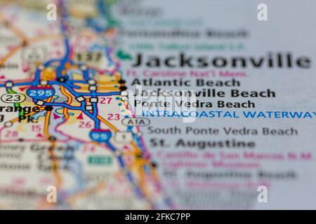 Ponte Vedra Beach Florida USA mostrato su una mappa geografica o mappa stradale Foto Stock