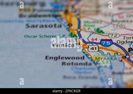 Venezia Florida USA su una mappa geografica o su una strada mappa Foto Stock