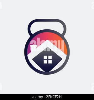 Immobiliare con fitness dumbell icona vettore logo design Illustrazione Vettoriale