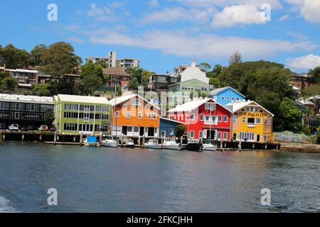 Workshop su Waterview Wharf sulla Waterview Bay a Balmain, Sydney, Australia Foto Stock