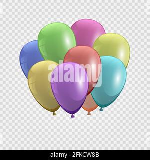 3d realistic mazzo di palloncini di compleanno volare per Party e. Modello di celebrazioni per il tuo progetto Illustrazione Vettoriale
