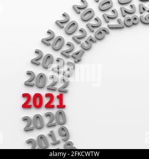 2021 Future in the Circle rappresenta il nuovo anno 2021, rendering tridimensionale, illustrazione 3D Foto Stock