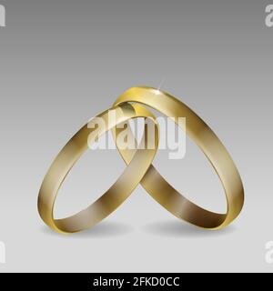 coppia di anelli da sposa. Oro. Illustrazione vettoriale 3D realistica. Modello per il tuo progetto Illustrazione Vettoriale