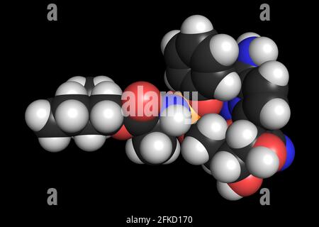 Remdesivir farmaco antivirale molecola 3D rendere struttura chimica Foto Stock