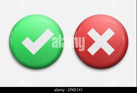 Segni di spunta e croce. Segno di spunta verde OK e icone X rosse, isolate su sfondo bianco. Modello per il tuo progetto Illustrazione Vettoriale