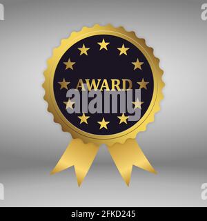 medaglia d'oro 3d. Rosette con nastri dorati modello per il tuo design Illustrazione Vettoriale