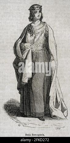 Berengaria (1180-1246). Regina di Castiglia e Regina consorte di Leon. Verticale. Incisione di Capuz. Historia Generale España di Padre Mariana. Madrid, 1852. Foto Stock