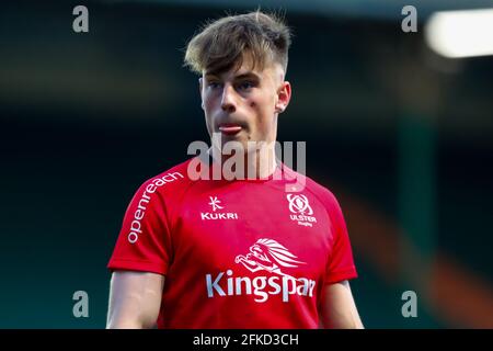 30 aprile 2021; Mattioli Woods Welford Road Stadium, Leicester, Midlands, Inghilterra; European Rugby Challenge Cup, Leicester Tigers contro Ulster; Ethan McIlroy di Ulster Rugby Foto Stock