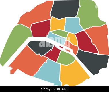 Mappa degli arrondissement della città di Parigi in Francia Illustrazione Vettoriale