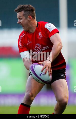 30 aprile 2021; Mattioli Woods Welford Road Stadium, Leicester, Midlands, Inghilterra; European Rugby Challenge Cup, Leicester Tigers Versus Ulster; Billy Burns of Ulster Rugby Foto Stock