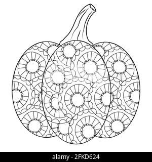 Pagina del libro di colorazione della zucca d'autunno del doodle delineato Illustrazione Vettoriale