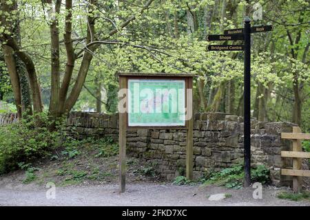 Indicazioni turistiche sul lato del Macclesfield Canal in Bollington Foto Stock