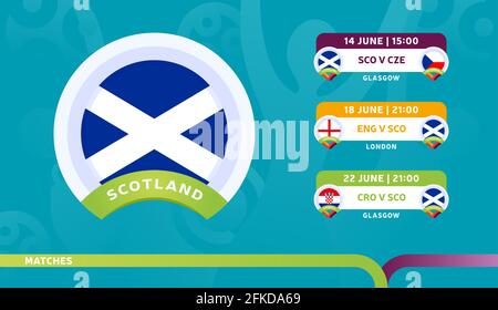 squadra nazionale scozzese programma partite nella fase finale del Campionato di calcio 2020. Illustrazione vettoriale delle partite di calcio 2020. Illustrazione Vettoriale