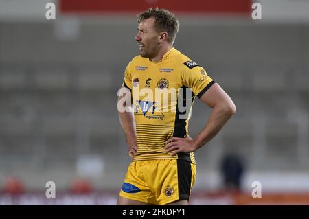 Eccles, Regno Unito. 30 Apr 2021. Michael Shenton (4) di Castleford Tigers durante la partita a Eccles, Regno Unito, il 30/04/2021. (Foto di Richard Long Photography/News Images/Sipa USA) Credit: Sipa USA/Alamy Live News Foto Stock