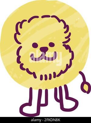 Colorful doodle leone cartoon. Illustrazione vettoriale animale digitale piatta Illustrazione Vettoriale