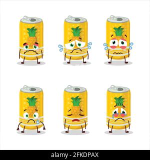 Ananas soda può cartone animato carattere con espressione triste Illustrazione Vettoriale