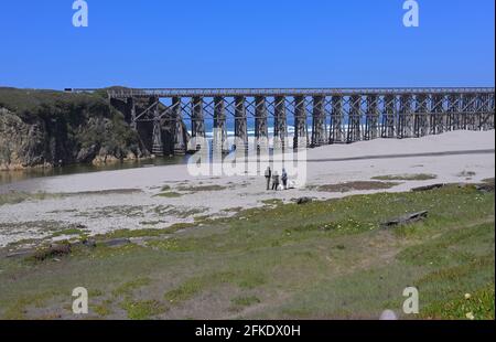 Lo storico trenino sulla spiaggia di Pudding Creek, Fort Bragg CA Foto Stock