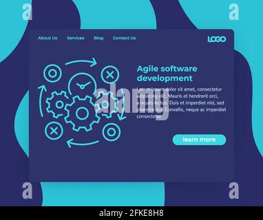 Sviluppo software agile, modello oscuro sito web Illustrazione Vettoriale