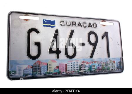 targa ricordo di curacao isolata su sfondo bianco Foto Stock