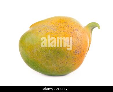 frutta e foglie di mango isolate su sfondo bianco Foto Stock