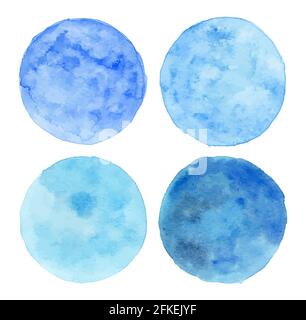 Serie di cerchi blu di acquerello isolati su sfondo bianco. eps vettoriale 10 Illustrazione Vettoriale