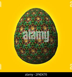 Happy Easter, uovo di pasqua 3D dal design artistico e colorato, illustrazione 3D su sfondo giallo Foto Stock