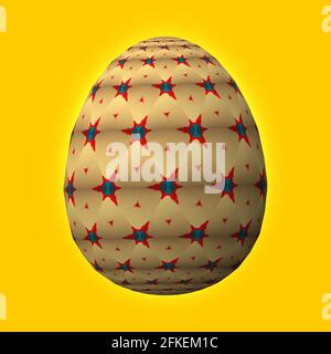 Happy Easter, uovo di pasqua 3D dal design artistico e colorato, illustrazione 3D su sfondo giallo Foto Stock