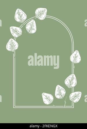 Cornice moderna con diramazione di eucalipto. Illustrazione vettoriale disegnata a mano Illustrazione Vettoriale