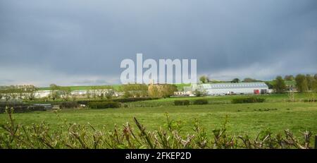 Vista del Cherwell Valley Business Park, Twyford Road, Adderbury, vicino a Banbury, Oxfordshire, Regno Unito da tutti i campi. Foto Stock