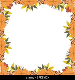 Bordo di foglie e bacche d'autunno colorate. Illustrazione vettoriale del tema Fall. Biglietto d'auguri o invito per il giorno del ringraziamento. Facile da modificare con il modello Illustrazione Vettoriale