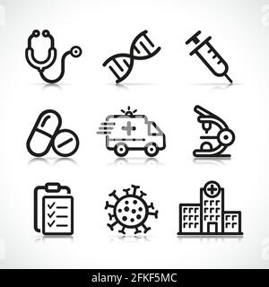 Illustrazione vettoriale del set di icone mediche Illustrazione Vettoriale