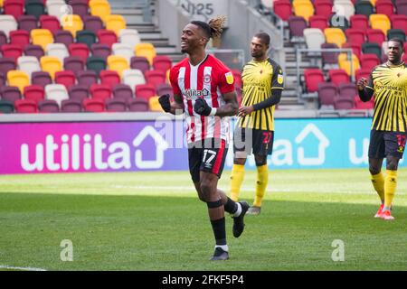 LONDRA, REGNO UNITO. 1 MAGGIO durante la partita del campionato Sky Bet tra Brentford e Watford al Brentford Community Stadium di Brentford sabato 1 maggio 2021. (Credit: Federico Maranesi | MI News) Credit: MI News & Sport /Alamy Live News Foto Stock