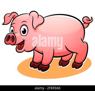 Illustrazione vettoriale del disegno di cartone animato di maiale felice Illustrazione Vettoriale