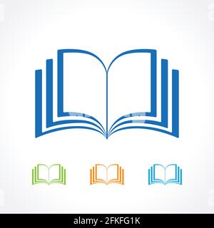 Set di icone di libri aperti. Apprendimento, insegnamento, lettura, formazione, pubblicazione di testi, studiare oggetti colorati educativi. E-book, e-reader, concetto di app. Illustrazione Vettoriale