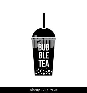 Bubble Tea in plastica vetro piatto vettore icona isolato su sfondo bianco. Modello vettoriale facile da modificare per la progettazione di logo, banner, poster, volantini, adesivi Illustrazione Vettoriale