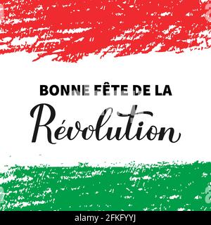 Burkina Faso Happy Revolution Day scritta in francese. Festa nazionale festeggia il 3 gennaio. Modello vettoriale per banner poster tipografico, volantino, s Illustrazione Vettoriale