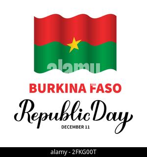 Burkina Faso Republic Day scritta con bandiera. Festa nazionale festeggia il 11 dicembre. Modello vettoriale facile da modificare per banner poster tipografici, f Illustrazione Vettoriale