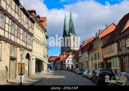 Quedlinburg, una città vecchia di Harz, Sachsen-Anhalt, Germania Foto Stock