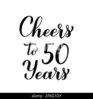 Felice poster di celebrazione scritto a mano per il 50° anniversario.  Decorazioni per feste di compleanno o anniversario di matrimonio con  confetti in oro e nero. Modello vettore per Immagine e Vettoriale 